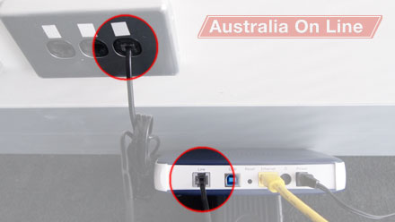 Connect a telephone cable to the ADSL modem's 'Line' socket (the leftmost socket) and the building's phone line socket. 