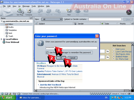 Netscape 7 Mail's Mail & Enter your password dialog. 