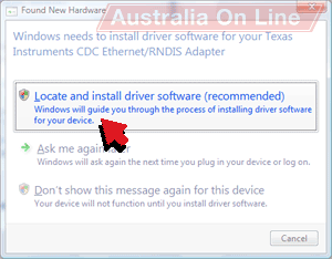 'Windows needs to install driver software for your Texas Instruments CDC Ethernet/RNDIS Adapter' window. 